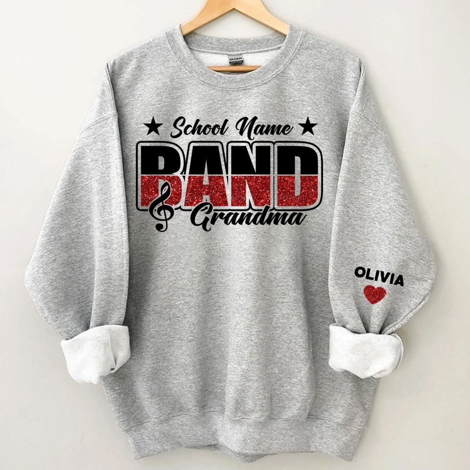 Personalized Band Grandma Glitter Sparkle Sweatshirt, Band Grandma Gift for Women, High School Band, Gift for Grandma, Printed Band Grandma