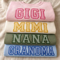 Personalized Grandma Sweatshirt With Gingham Applique Letters, Custom Gigi Mimi Nana Crewneck, Embroidered Grandma Gift for Her