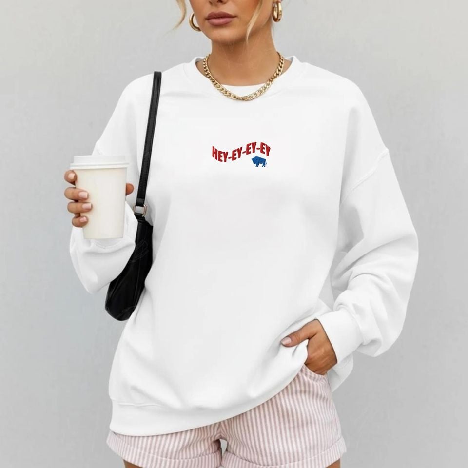 Hey-Ey-Ey-Ey Buffalo Embroidered Sweatshirt – Red & Blue Football Fan Gear