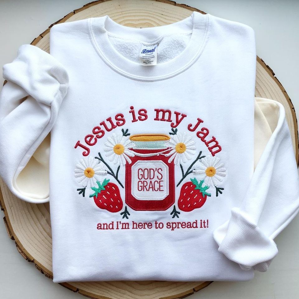 Jesus Is My Jam Embroidered Sweatshirt: Christian Western Ghost Design