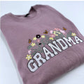 Embroidered Grandma Sweatshirt Soft Present for Matriarch Birthday Gift Floral Top with Butterflies Flower Design Cozy Sweater Large Size
