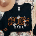 Custom Spooky Mama Embroidered Sweatshirt, Personalized Mama Embroidered Crewneck, Name on Sleeve, Halloween Mama Sweater, Halloween Gifts