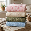 Custom Grandma Sweatshirt with Grandkids Names, Personalized Mimi Gigi Nana Shirt, Gingham Applique Embroidery, Gift for Grandma