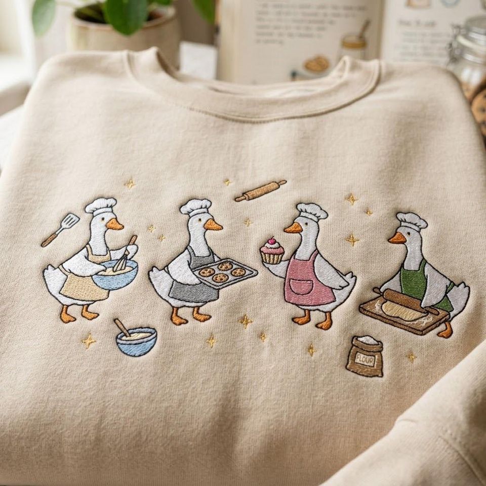 Embroidered Goose Baking Sweatshirt, Goose Chef Shirt, Funny Baker Tee, Baking Gift for Women, Pastry Lover Shirt