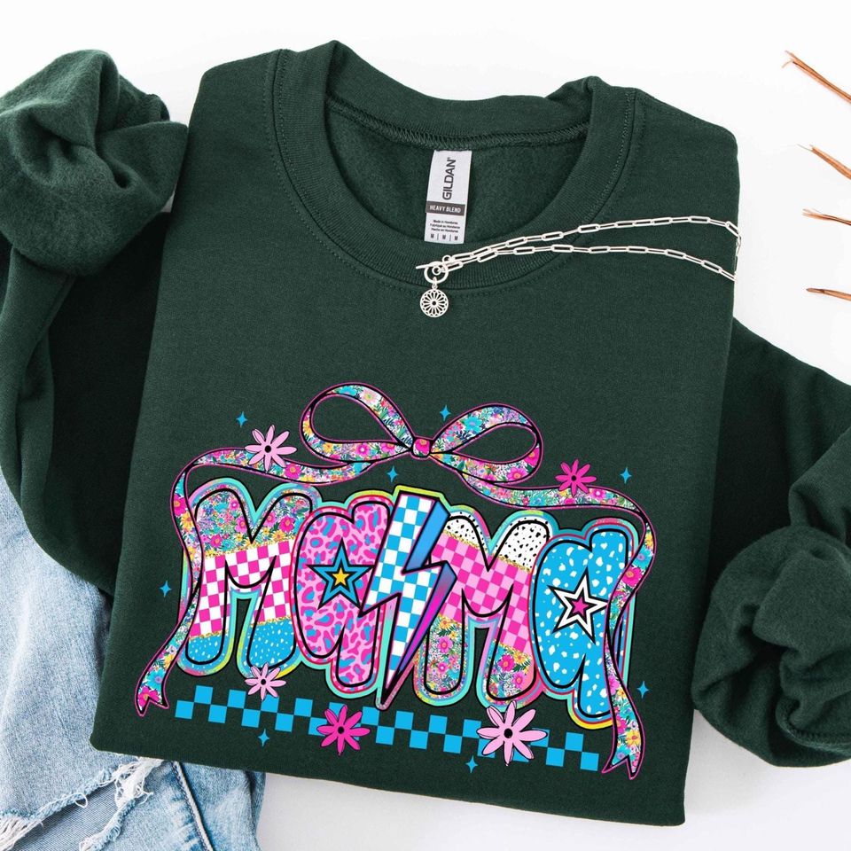 Mama Ribbon Sweatshirt, Floral Mama Coquette Bow Sweatshirt, Mama Outfit, Cute Mama Sweatshirt, Mother's day Shirts, Gift For Her