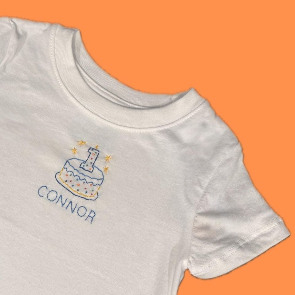 Hand Embroidered Toddler Shirt: Birthday Cake