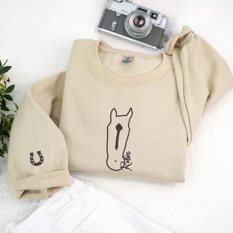 Custom Horse Sweatshirt with Name Embroidered - Personalized Horse Sweatshirt from Photo - Horse Outline Embroidery - Equestrian Gifts