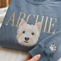 Embroidered Custom Pet Photo Sweatshirt, Personalized Dog Portrait Crewneck, Dog Face Shirt with Name, Pet Photo Tee, Dog Lover Gift