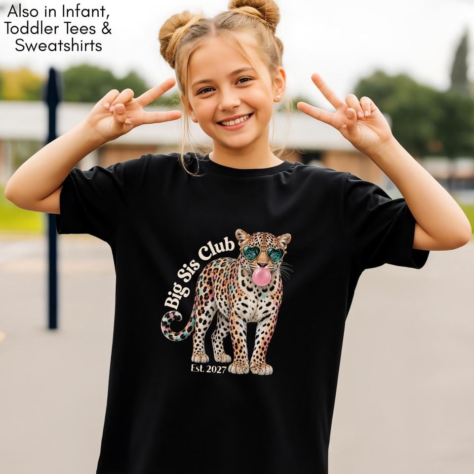 Big Sister Shirt, Big Sis Club Shirt, Leopard Big Sister Reveal, Pregnancy Announcement TShirt, Trendy Big Sister Outfit, Big Sister Reveal