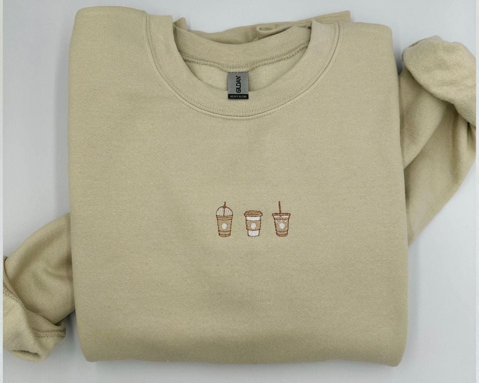 Iced Coffee Embroidery Sweatshirt Embroidered Coffee Shirt Ice Coffee Hoodies Latte Lover Crewneck Fall Coffee Sweatshirt