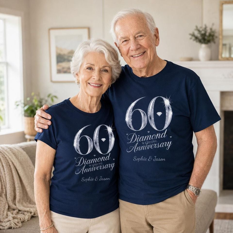Personalized 60th Diamond Anniversary Shirt, Couple Names