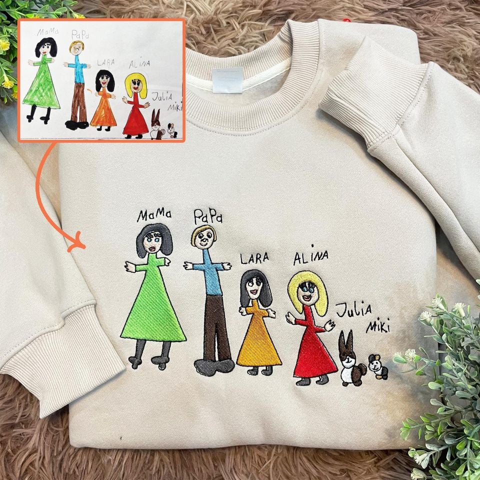 Custom Embroidered Kids Drawing Sweatshirt: Personalized Portrait Gift