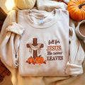 Embroidered Christian Sweatshirt, Fall for Jesus, Autumn Cross & Pumpkins