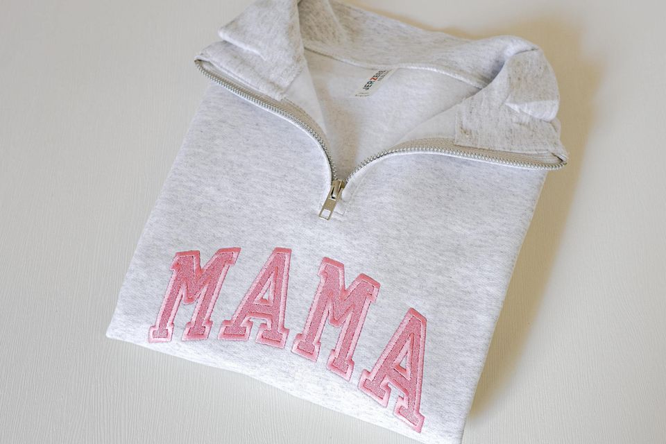 Embroidered Mama Glitter Quarter Zip Sweatshirt - Embroidered 1/4 Zip Sweater - Mom Mama - Gift For Her