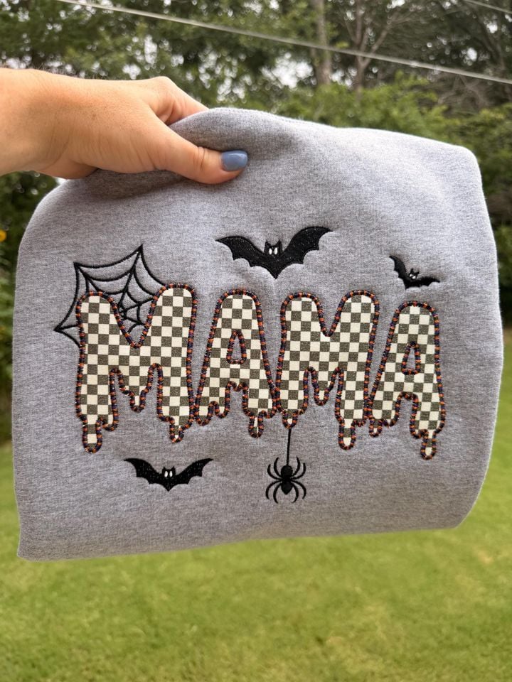 Spooky Mama Embroidered Sweatshirt, Halloween Glitter Checkered custom