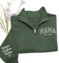 Custom Mama Sweatshirt, Custom Embroidered Mama Quarter Zip Sweatshirt With Kids Names, Christmas Gifts For Mom, Nana, Mimi, Gigi, Grandma