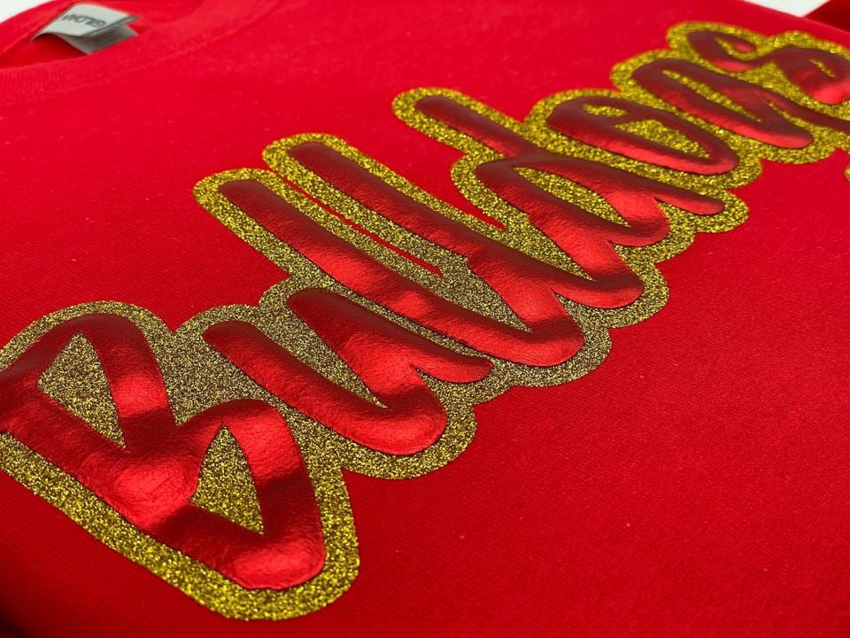 Custom Team Name Glitter Puff Letter Shirt: Raised Sparkle Text Tee