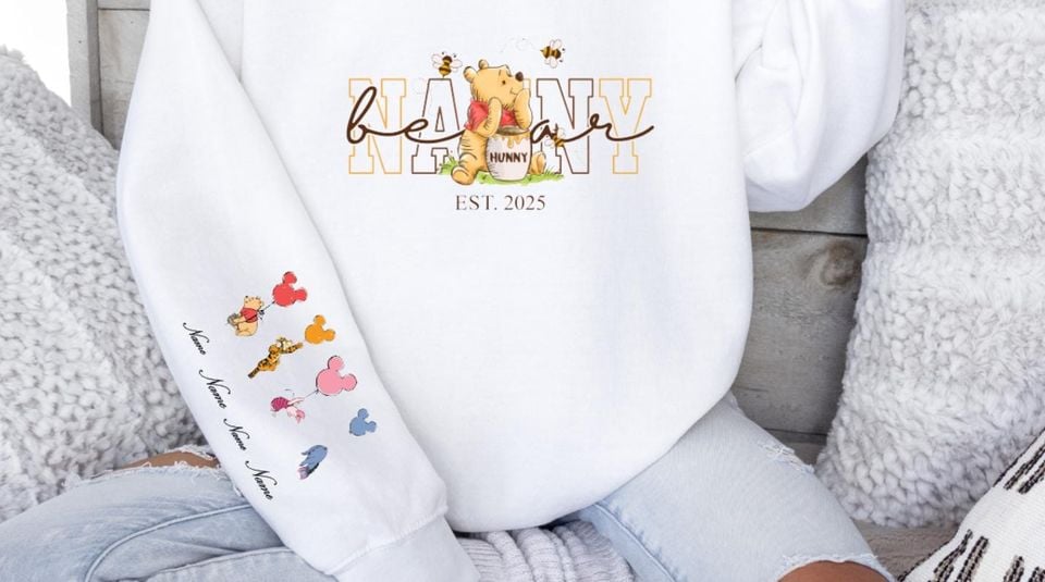Nanny bear personalised white sweatshirt Grandparent gift pooh cute gift for her children's names sweater present birthday Christmas
