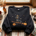 Embroidered Halloween Dachshund Sweatshirt: Dog Flying Broomstick, Wizard Hat Dog Mom Gift