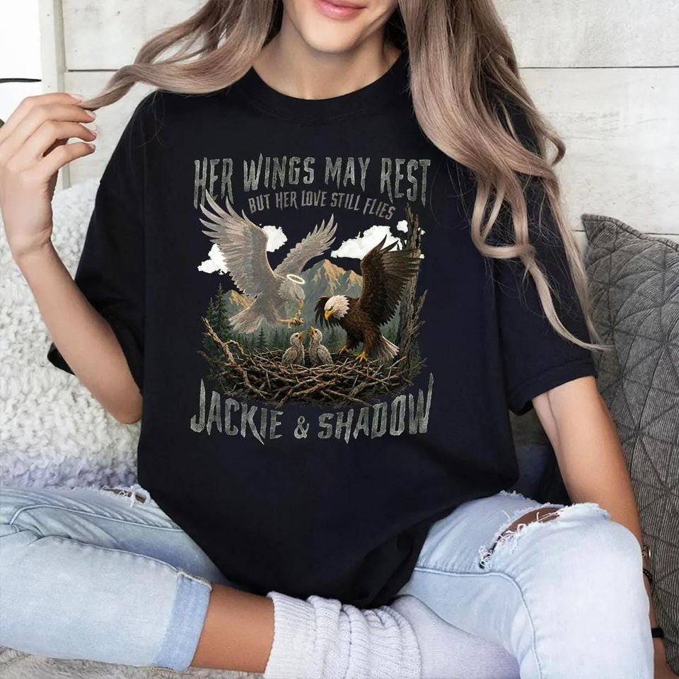 Her Wings May Rest But Her Love Still Flies Jackie & Shadow Memorial Shirt, In Loving Memory Hoodie, Custom Photo Tribute Sweatshirt
