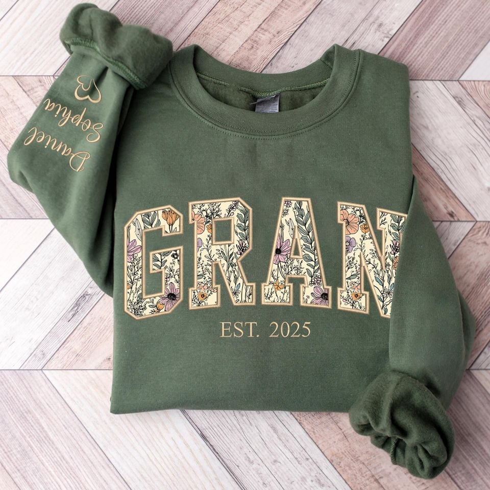 Custom Gran Sweatshirt - Floral Appliqu Embroidered Gran Sweater, Personalized Grandma Gift, Gran Gifts, Mother’s Day, Christmas 2025