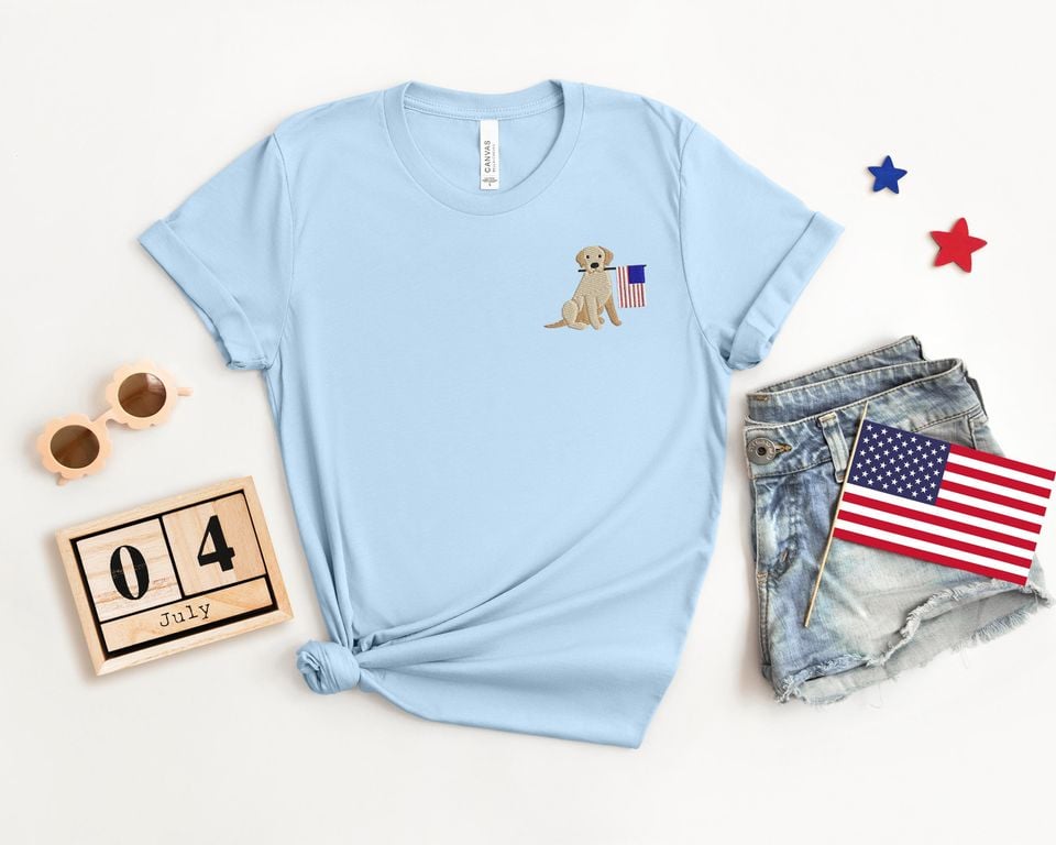 Embroidery Dog Mama Shirt, Embroidery 4th of July Dog Shirt, Embroidered USA Flag T-shirt, Embroidery Independence Day Shirt, Freedom Shirt