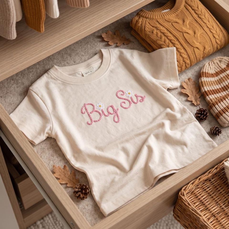 Hand Embroidered Big Sister Shirt, Daisy Flower Toddler Tee, Big Sis Toddler Shirt, Cute New Big Sister Gift, Matching Hospital Outfits