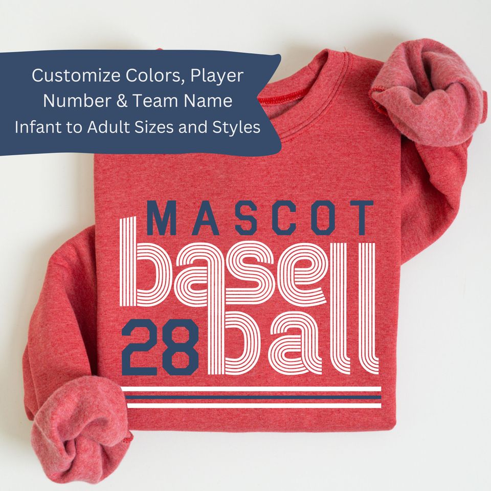 Custom Team Baseball Fan Shirt Personalized Ballpark Sweatshirt Custom Team Colors and Player Number Infant Youth Adult