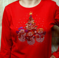 Rhinestone Snowman Family Christmas Tree Holiday Shirt Bling Ladies Longsleeve Long Sleeve T shirt