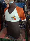 Vintage 1981 The Bat Rollercoaster Kings Island Amusement Park 80s tri 3 tone v neck raglan jersey tee t shirt 36 S