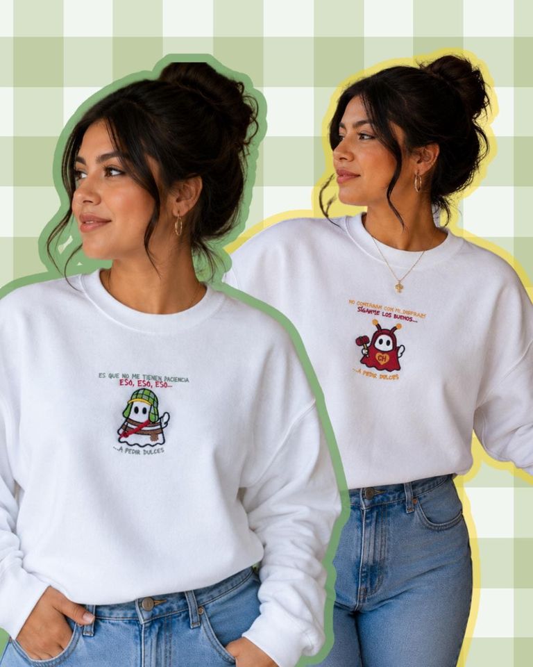 Ghost Embroidered Mexican Halloween Shirt & Sweatshirt | El Chavo del Ocho o Chapuln Colorado