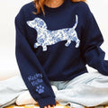 Custom Dachshund Mama Sweatshirt, Doxie Dog Mom Sweater, Blue Toile Wiener Shirt, Dog Mom Birthday Gift, Dog Lover Gift