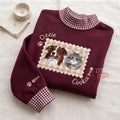 Custom Pet Portrait Gingham Mock Neck Sweatshirt, Personalized Dog Name Applique Pullover, Custom Dog Face Photo Crewneck, Pet Lover Gift
