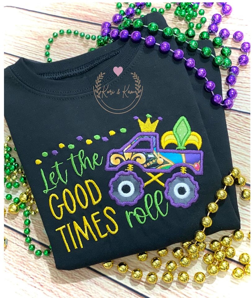 Mardi Gras Monster Truck Embroidered T-Shirt, Boys Embroidered Shirt, Monster Truck Shirt, Let the Good Times Roll