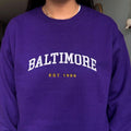 Embroidered Baltimore Football Sweatshirt, Retro Sports Crewneck, Vintage Football Fan Apparel, Retro purple black sweater UNISEX