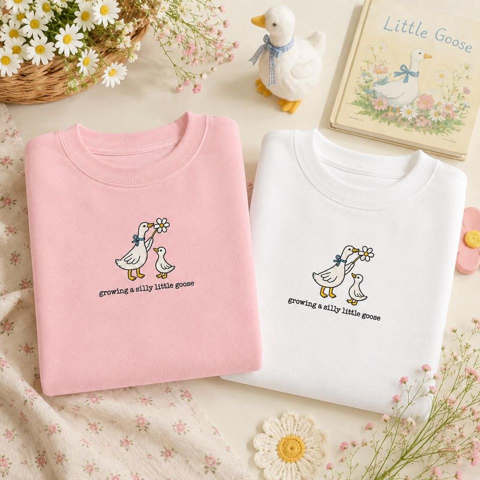 Silly Goose Pregnancy Shirt, Growing A Silly Little Goose Embroidered Sweatshirt, Pregnancy Announcement T-shirt, Baby Shower Gift