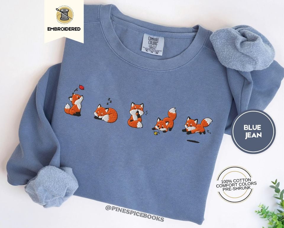 Cute Foxes Embroidered Comfort Colors 1566 Sweatshirt