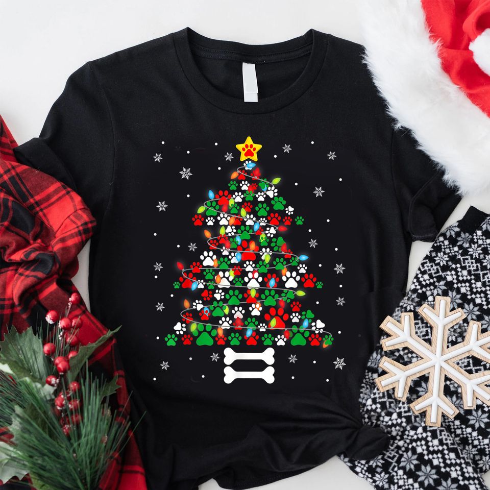 Christmas Dog Paws T-Shirt, Cute Puppy Dog Owner Shirt, Cute Xmas Tree Shirt, Christmas Dog Shirt, Dog Lover Christmas Gift, Dog Lover Tee