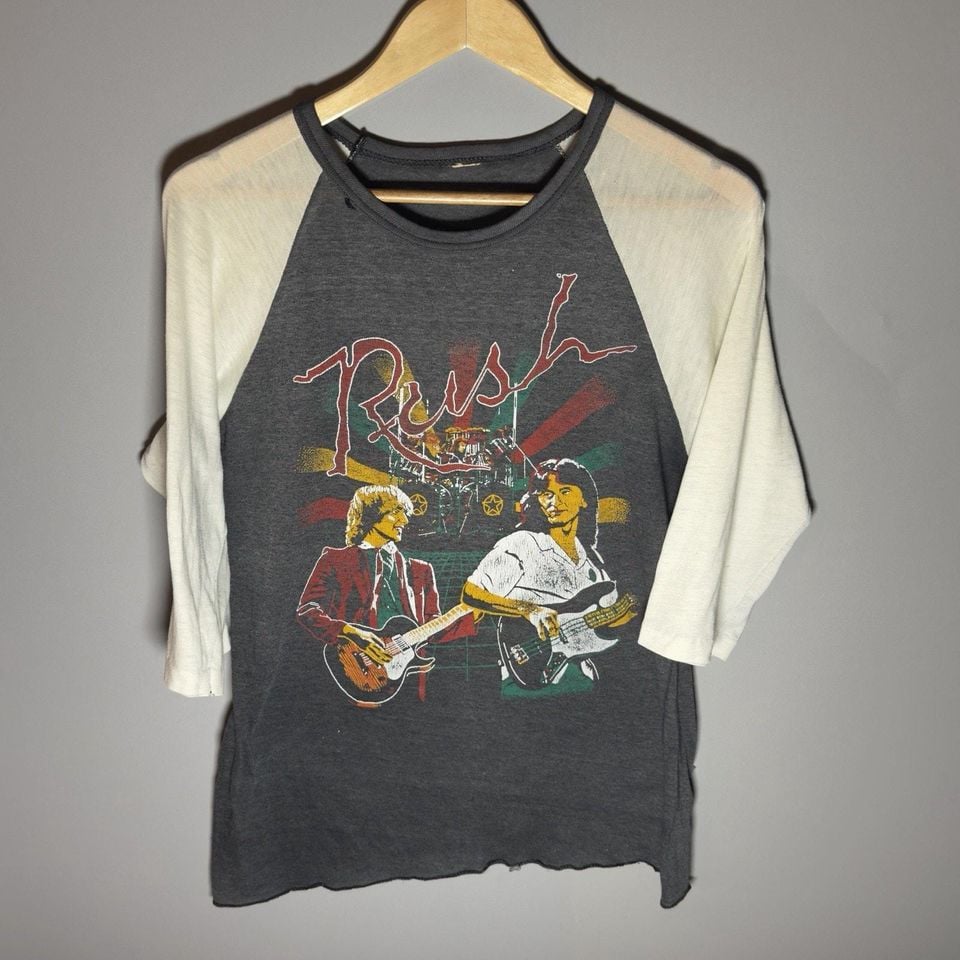 Vintage 1980 Rush Permanent Waves Tour Raglan Shirt 80s Rock Band Tee Small