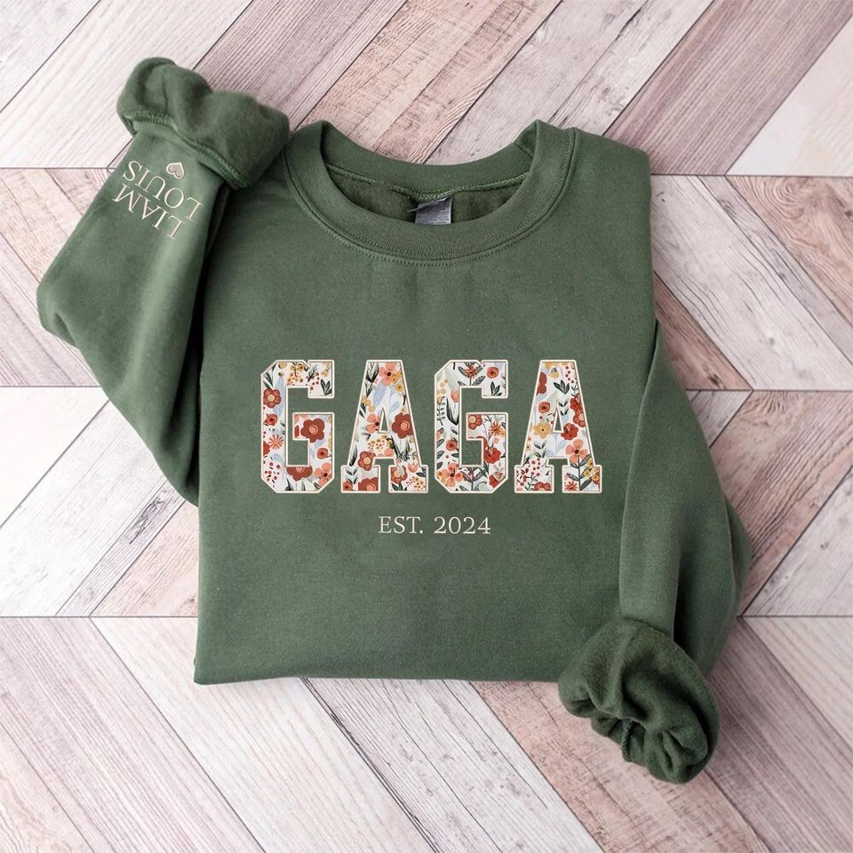 Personalized Embroidered Gaga Floral Applique Sweatshirt, Personalized Gaga Sweater, Gaga Hoodie, Gifts for Nana Mimi Grandma Christmas 2024