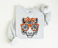 Preppy Tiger Shirt or Sweatshirt, Cute Tiger with Bow and Sunglasses Tee, Orange Black School Spirit Mascot Gift