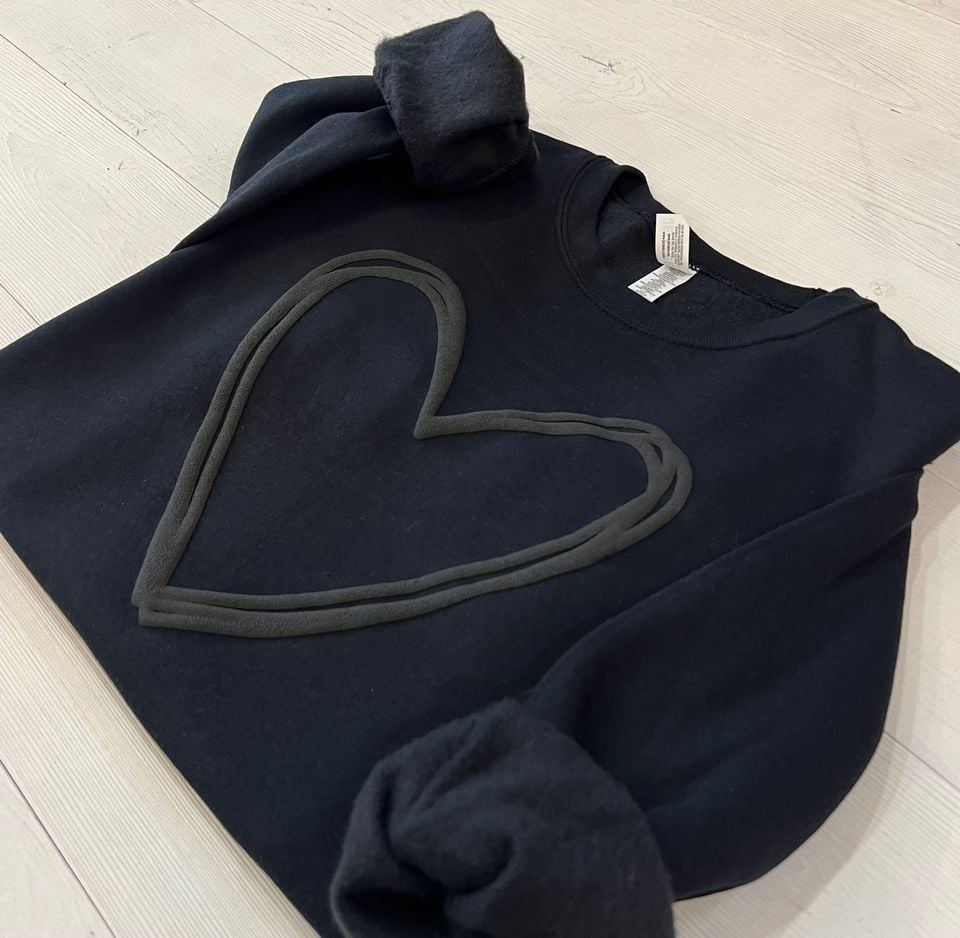 Embossed Heart Sweatshirt, Valentines Day Sweater, Womens Crewneck