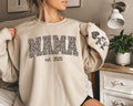 Custom Leopard Mama Sweatshirt With Kid Name On Sleeve, Personalized Mom Sweatshirt, Gift For Mom, Mothers Day Gift,Mama Est 2025 Sweatshirt