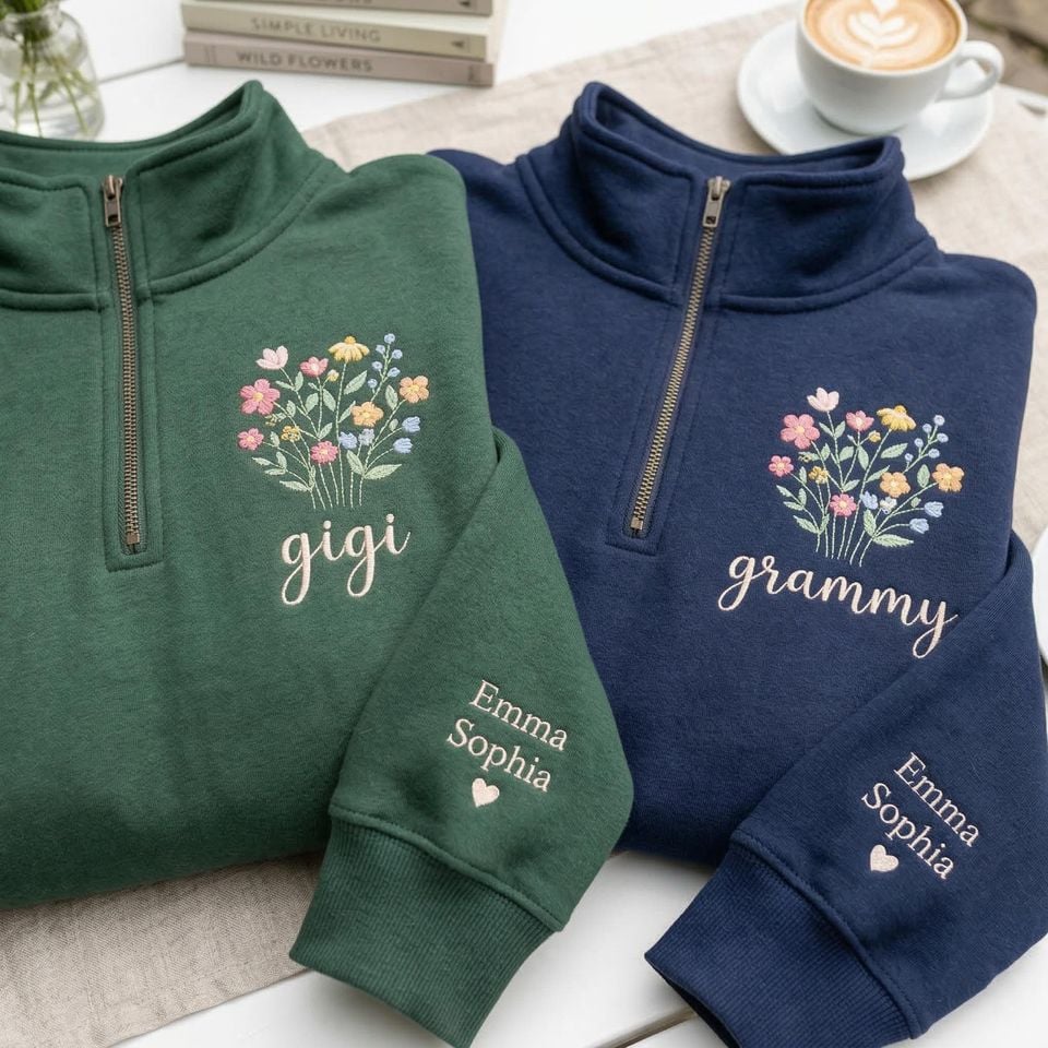 Floral Embroidered Sweatshirt, Personalized Grandma Gigi Nana Mama Top