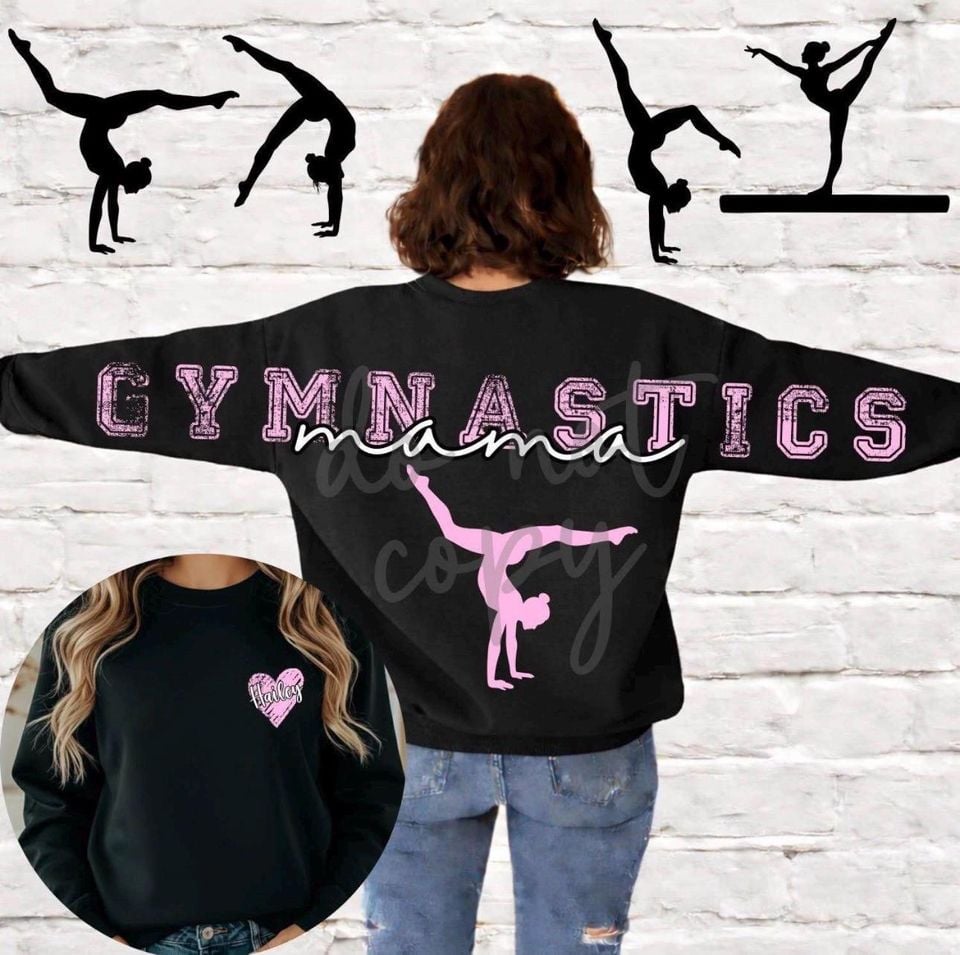 Customizable Glitter Gymnastics Mama Sweatshirt: Arm to Arm Team Spirit Name