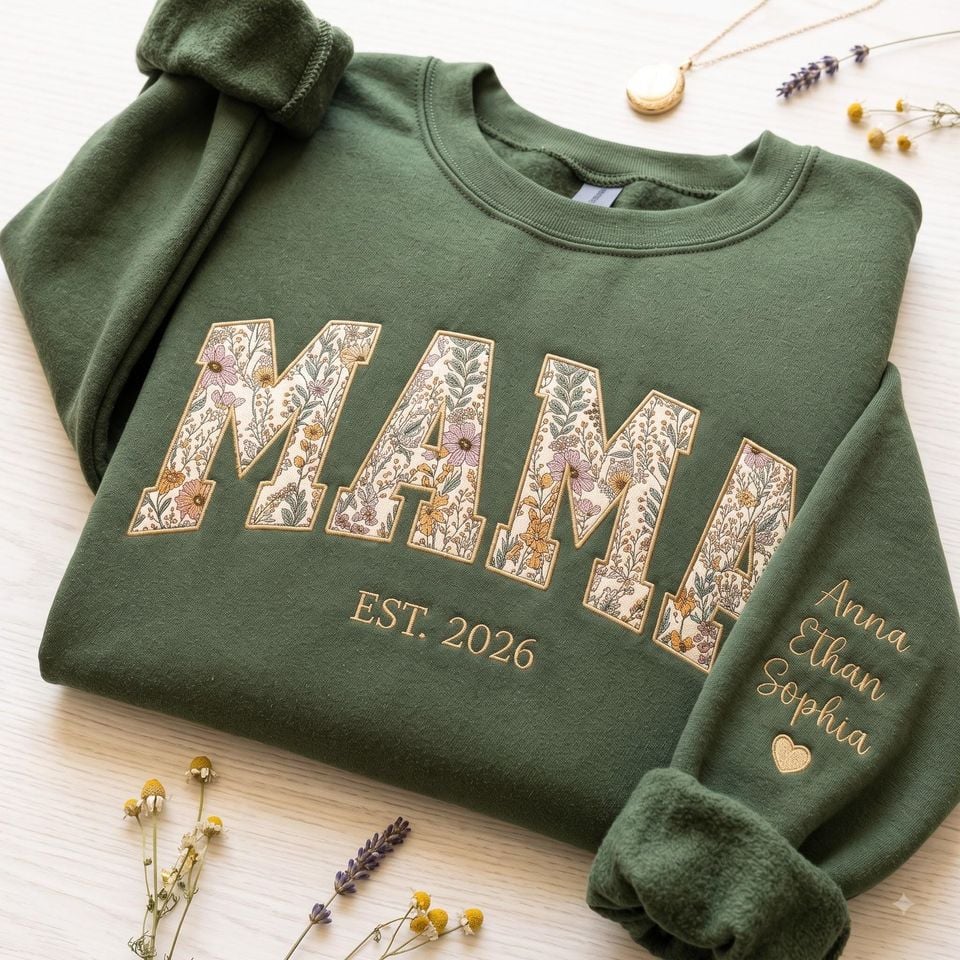 Custom Embroidered Mama Sweatshirt, Grandma Floral Applique Sweatshirt, Grandma Sweater, Gift For New Grandma,Mom Gift, Christmas 2026