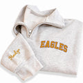 Personalized Mascot Embroidered Quarter Zip Sweatshirt, Custom Sports Team Pullover, School Team Spirit Quarter Zip Gift Apparel