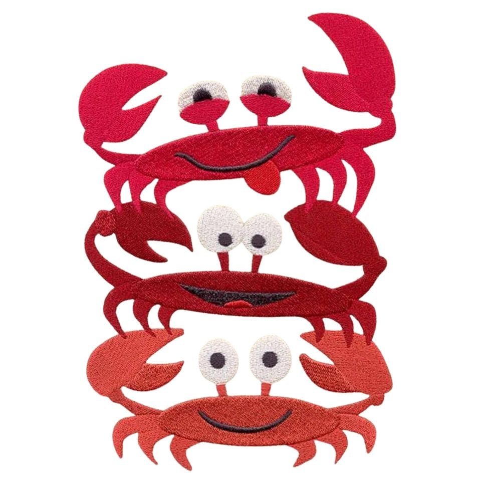 Crab Stack Embroidered Waffle Weave Kitchen Towel, Ocean Life Embroidery