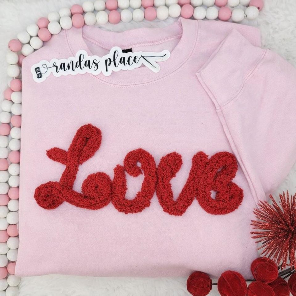 Embroidered Chenille Love Sweatshirt - Valentine's Day Gift