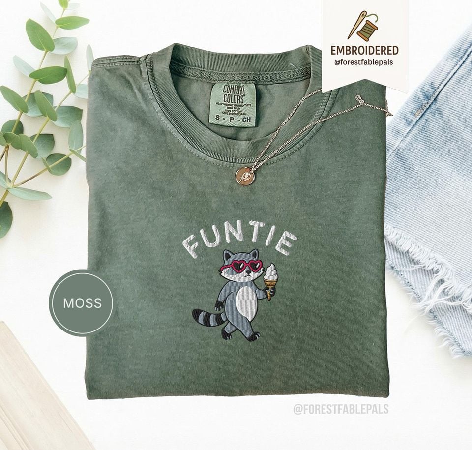 Embroidered Funny Aunt Shirt - Funtie Raccoon Shirt, Fun Aunt Gift, Funny Auntie Shirt, Birthday Gift for Her, Cute Animal Tee
